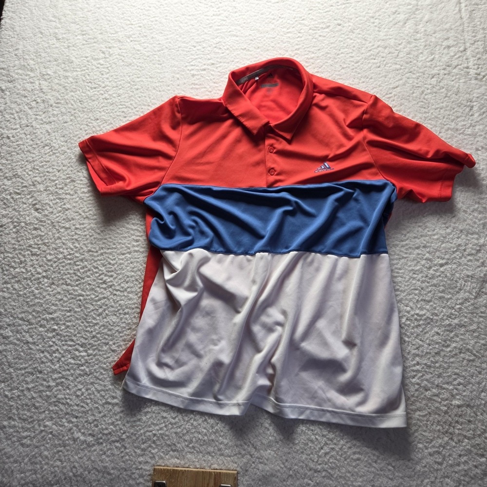 Adidas Golf Polo Shirt Mens XL Red Blue White Colorblock Short Sleeve Golf Top